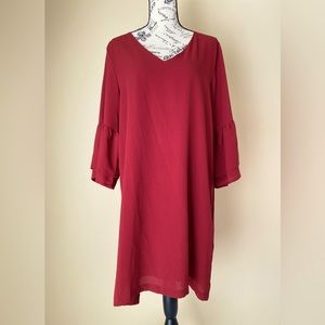 Preloved Red Bell Sleeve Shift Dress Size L
